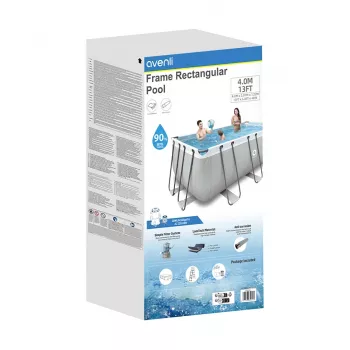 AVENLI Grauer Rechteckiger Rahmenpool 400x207x122 cm mit Filterpumpe, Leiter, Abdeckung