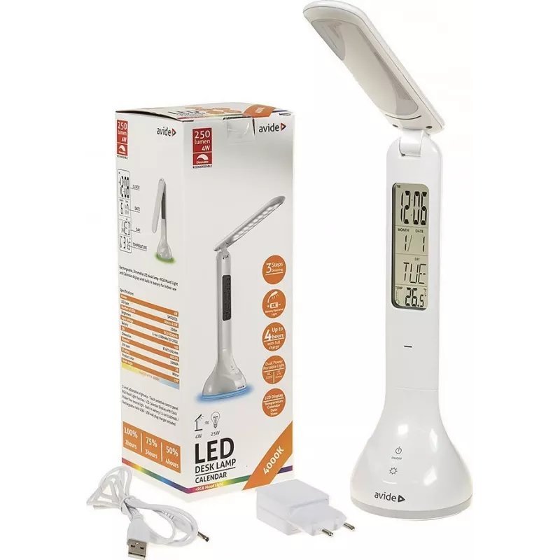 Avide LED Schreibtischlampe RGB Kalender Weiß 4W 250lm