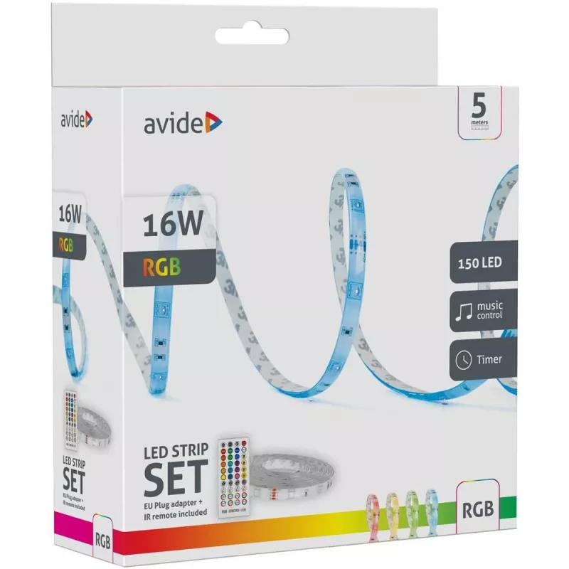 Avide LED Strip Blister 12V 16W RGB 5m mit IR-Fernbedienung