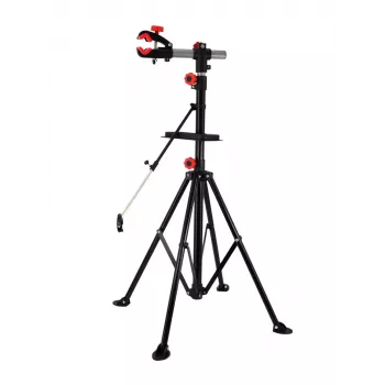 AWTOOLS 30kg Fahrrad-Reparaturständer mit 360° drehbarer Klemme, klappbarem Stativ, Werkzeugablage, höhenverstellbar 107-190cm, Schwarz/Rot