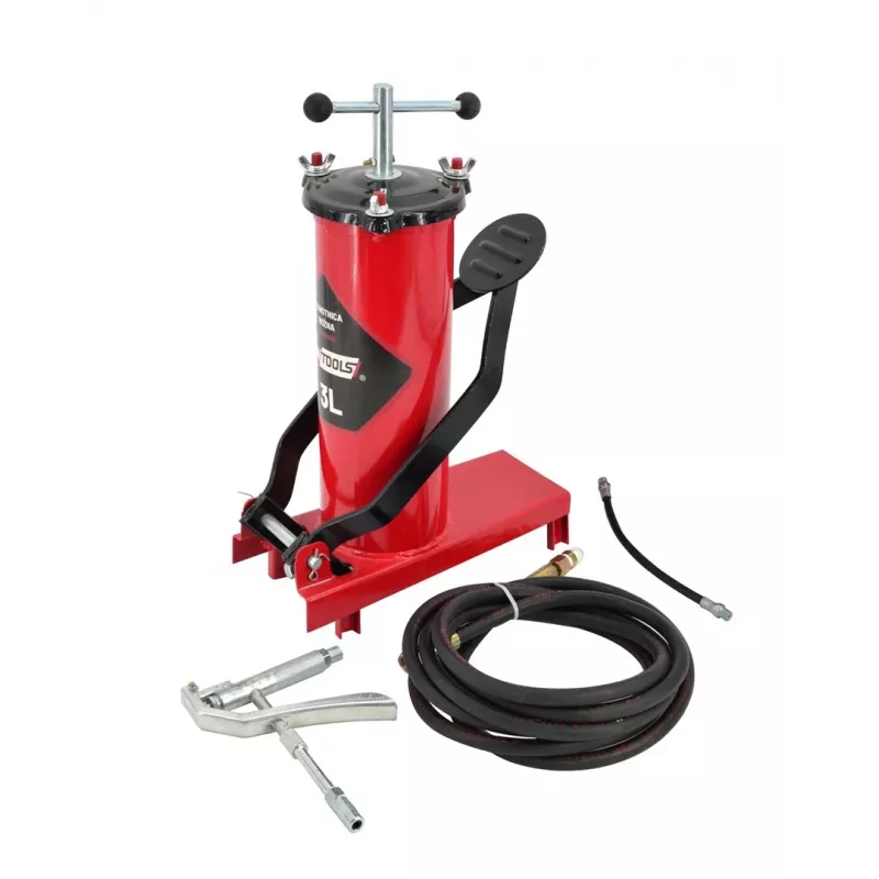 AWTOOLS AW15940 Fußluftpumpe - Einzylinder, 10 BAR, Analogmanometer, Stahlrahmen, Schwarz/Silber