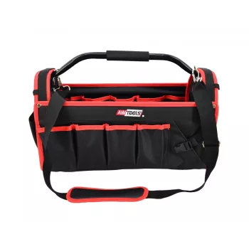 AWTOOLS AW30661 Werkzeugkoffer, 480 x 250 x 250 mm, Schlagfestes Polypropylen, Schwarz mit roten Akzenten, Metallverschlüsse, Vorhängeschloss-Öse, Klappbarer Griff, 2 Deckel-Organizer