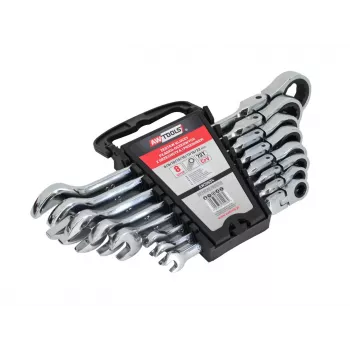 AWTOOLS Kombinationsschlüssel-Satz mit Ratsche, 8-teilig, 8-22mm, Chrom-Vanadium-Stahl, DIN 3113
