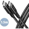 AXAGON BUCM-CM15AB USB-C auf USB-C 2.0 Kabel, 1,5m, PD 60W, 3A, geflochten - Schwarz