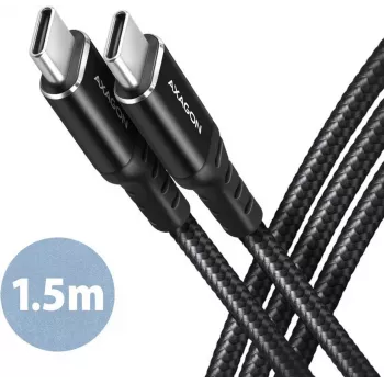AXAGON BUCM-CM15AB USB-C auf USB-C 2.0 Kabel, 1,5m, PD 60W, 3A, geflochten - Schwarz