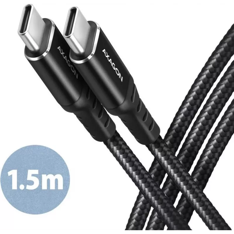 AXAGON BUCM-CM15AB USB-C auf USB-C 2.0 Kabel, 1,5m, PD 60W, 3A, geflochten - Schwarz