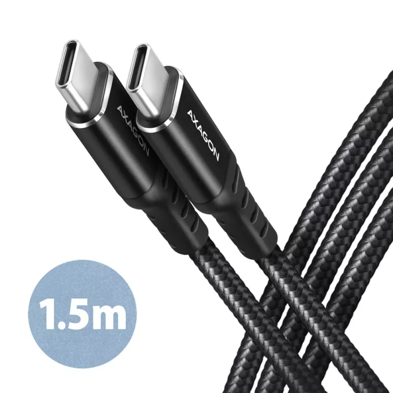 AXAGON BUCM-CM15AB USB-C auf USB-C 2.0 Kabel, 1,5m, PD 60W, 3A, geflochten - Schwarz