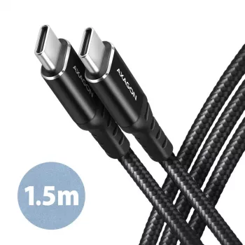 AXAGON BUCM-CM15AB USB-C auf USB-C 2.0 Kabel, 1,5m, PD 60W, 3A, geflochten - Schwarz