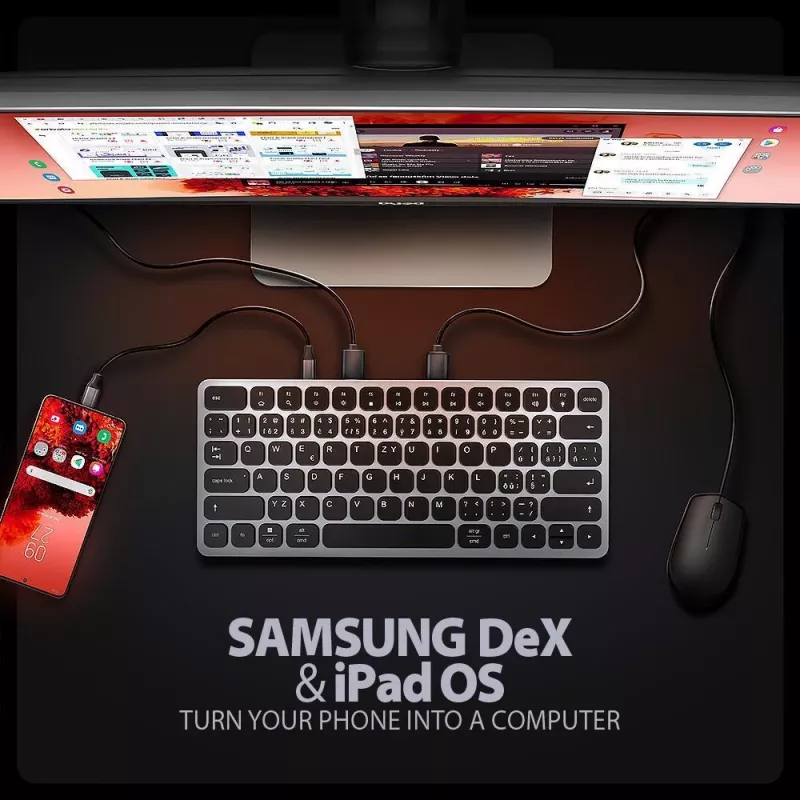 AXAGON HMC-KB-US USB-C Tastatur mit 9-in-1 Hub, US QWERTY, 4K HDMI, Gigabit LAN, Kartenleser, 0,6 m
