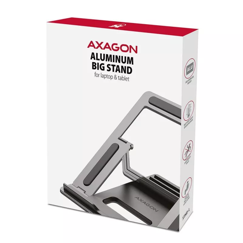 AXAGON STND-L Notebook-Ständer 10-16 Zoll Aluminium klappbar höhenverstellbar Silber