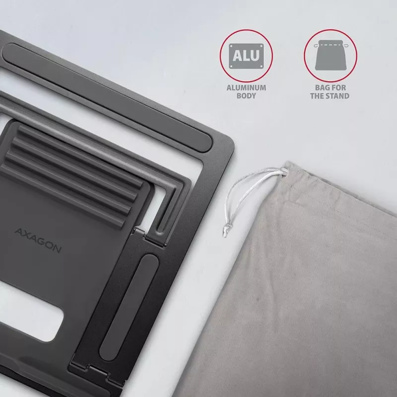 AXAGON STND-L Notebook-Ständer 10-16 Zoll Aluminium klappbar höhenverstellbar Silber