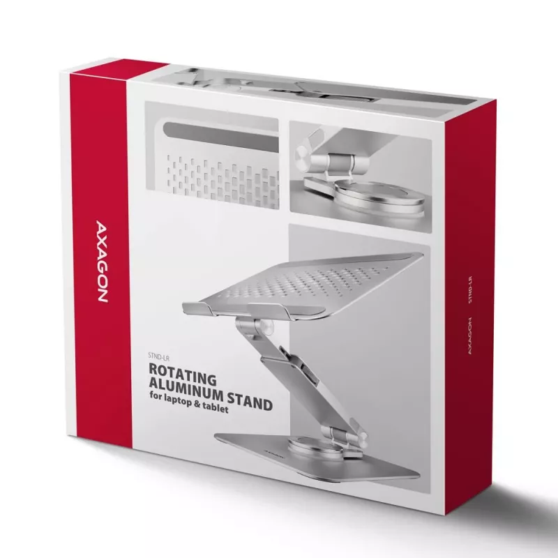 AXAGON STND-LR 360° Rotierender Aluminium-Notebookständer für 10 inch-17 inch Laptops, Silber