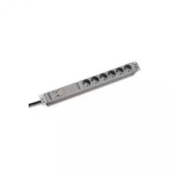 Bachmann 691689 19-Zoll-1U-Rack-Steckdosenleiste mit 6 Schuko-Steckdosen, Überspannungsschutz und Netzfilter, Grau