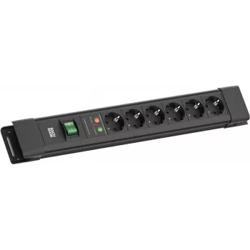 Bachmann CONNECTUS 6-fach Steckdosenleiste mit Überspannungsschutz und Schalter, 2m Kabel, Schwarz BM005911