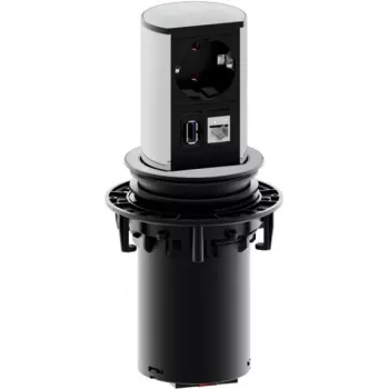 Bachmann ELEVATOR Unterputz-Pop-Up-Schreibtischanschlusspanel mit Schuko, RJ45 Cat 6, USB 3.0 Typ A - Mattschrom (928.005)
