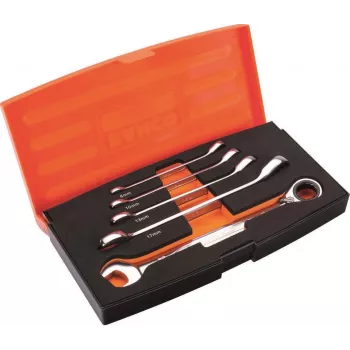 Bahco 1RM/S5 5-teiliger Ratschen-Ringmaulschlüssel-Satz (8-19 mm) mit schlankem Profil und 72-Zahn-Mechanismus