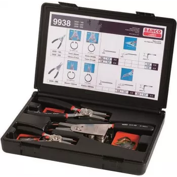 Bahco 9938 Sicherungsringzangenset, 4-teilig, 180 mm, Innen/Außen, Gerade/Gebogen, Rolltasche