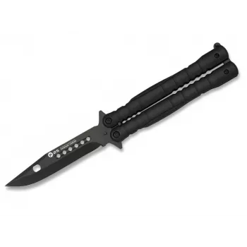 Balisong Butterfly Messer K25 02131 Schwarz 440 Edelstahl Clip-Point-Klinge Aluminiumgriff