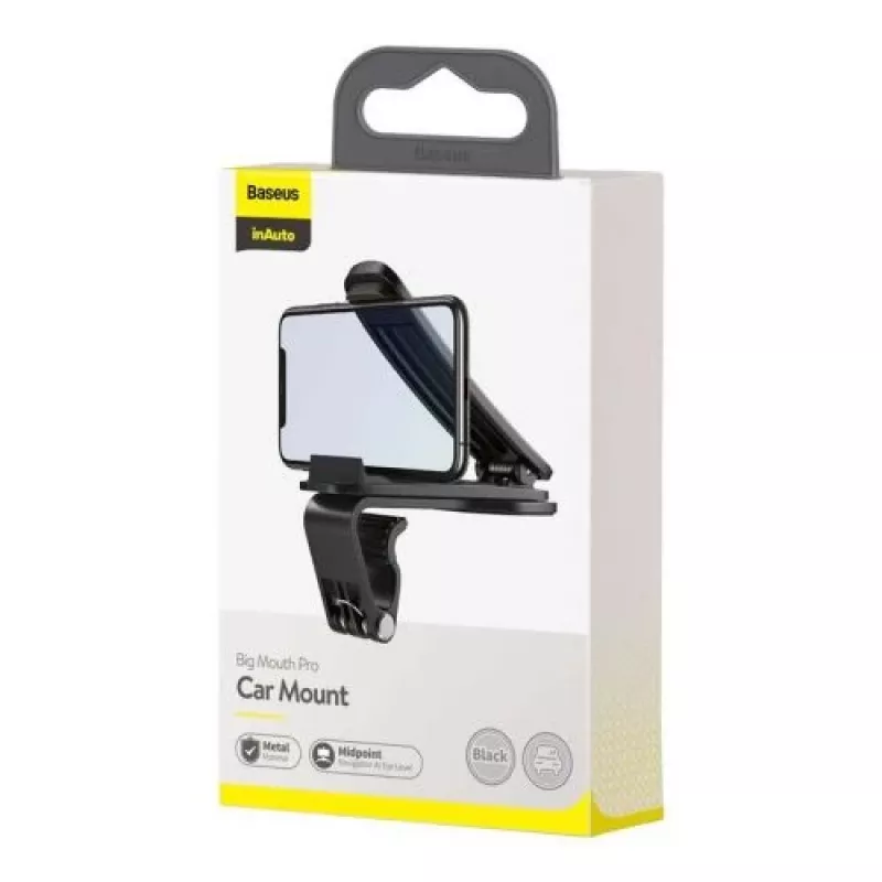 Baseus Big Mouth Pro Handyhalterung - Armaturenbrett- & Windschutzscheibenhalterung, 360° Drehung, ausziehbarer Arm, Schwarz