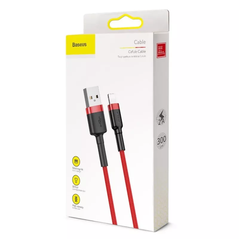 Baseus Cafule Lightning-Kabel 2A 3m Rot/Schwarz (CALKLF-R09)