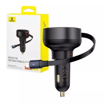 Baseus Car Charger Enjoyment Pro Fast Charger Type-C Female, Lightning Male (0,75 m) Eingebautes einziehbares Kabel, 55W Schwarz EU