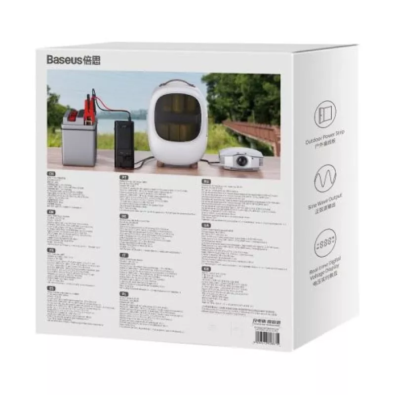 Baseus Car Power Inverter IGBT 300W/220V mit zwei EU-Steckdosen, USB-C PD, USB-A QC, Batterieklemmen und Zigarettenanzünderkabel, Schwarz (CGNB010101)