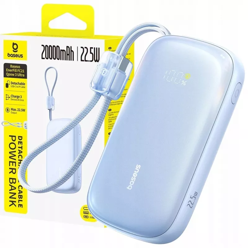 Baseus EnerFill FC21 Qpow 3 Ultra 20000 mAh 22.5W Power Bank Blau