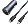 Baseus Golden Contactor Pro Dual Quick Car Charger 40W USB-C + USB-A PD 3.0 QC 4+ SCP FCP AFC mit Type-C auf Lightning Kabel 1m Schwarz Dunkelgrau