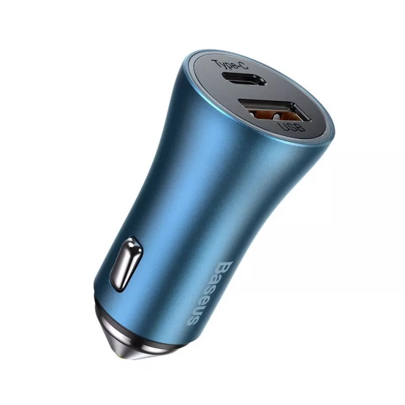Baseus Golden Contactor Pro Dual Quick Car Charger 40W mit USB-C auf Lightning Kabel 1m Blau