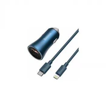 Baseus Golden Contactor Pro Dual Quick Car Charger 40W mit USB-C auf Lightning Kabel 1m Blau