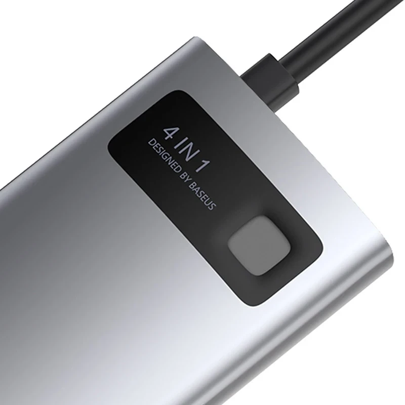 Baseus Metal Gleam Series 4-in-1 USB-C Hub, USB 3.0 + USB 2.0 + HDMI + USB-C PD, Silber
