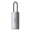 Baseus Metal Gleam Series 4-in-1 USB-C Hub, USB 3.0 + USB 2.0 + HDMI + USB-C PD, Silber