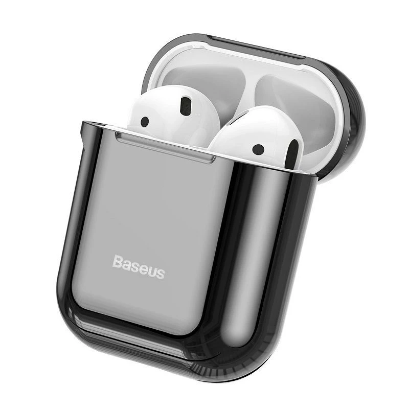 Baseus Metallic Shining Ultra-dünne Silikon-Schutzhülle mit Haken für AirPods 1 / 2 Schwarz