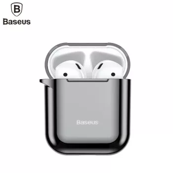 Baseus Metallic Shining Ultra-dünne Silikon-Schutzhülle mit Haken für AirPods 1 / 2 Schwarz
