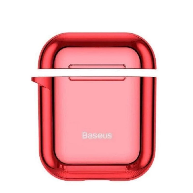 Baseus Metallic Shining Ultra-dünne Silikon-Schutzhülle mit Haken für AirPods 1 / 2 Rot