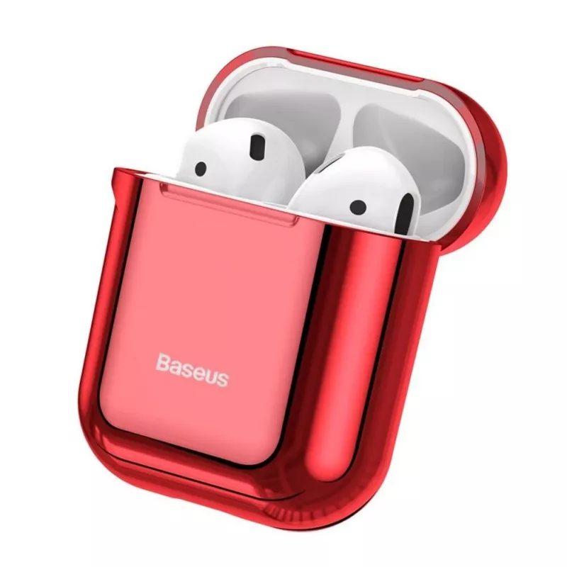 Baseus Metallic Shining Ultra-dünne Silikon-Schutzhülle mit Haken für AirPods 1 / 2 Rot