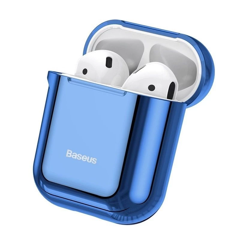 Baseus Metallic Shining Ultra-dünne Silikon-Schutzhülle mit Haken für AirPods 1/2 Blau