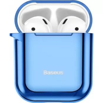 Baseus Metallic Shining Ultra-dünne Silikon-Schutzhülle mit Haken für AirPods 1/2 Blau