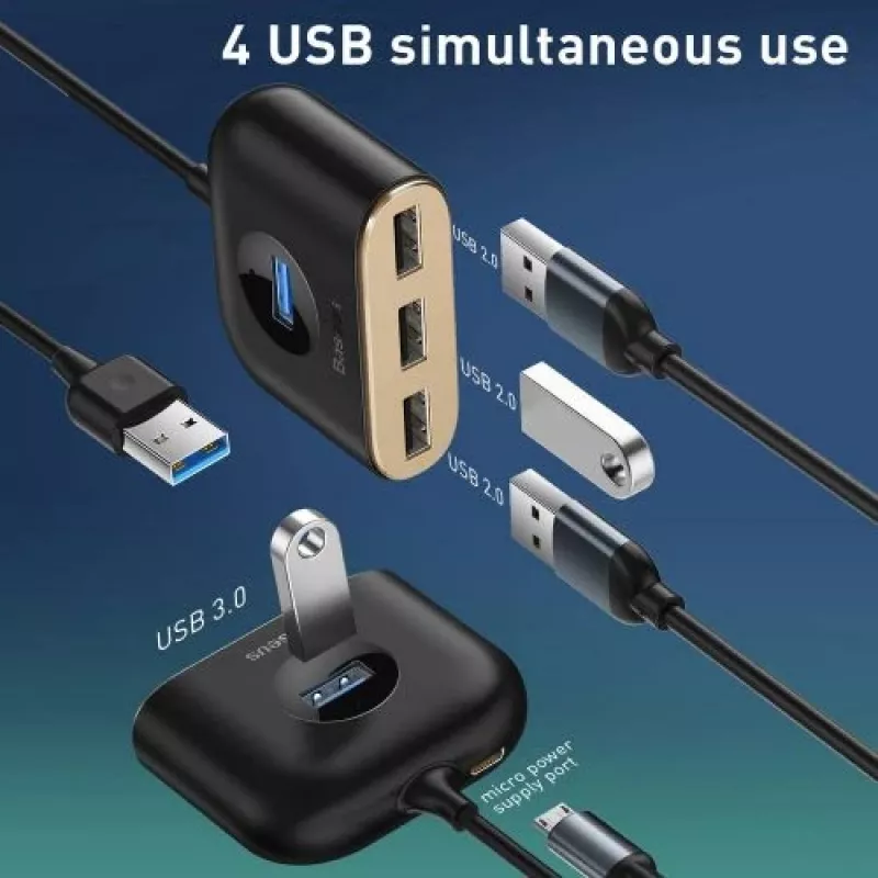 Baseus Square Round USB-Adapter USB 3.0 / 3x USB 2.0 / 1m