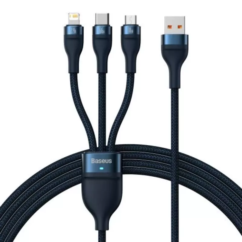 Baseus Universal Cable Flash Series II 3-in-1 Fast Charging Data Cable (USB-A to Micro + Lightning + Type-C) 66W, 480mbps, 1,2m, Blau (CASS040003)