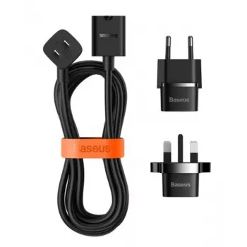 Baseus Universal PowerCombo Kabel / Verlängerungskabel mit Mini-Steckdosenleiste 1m Schwarz (EU- und UK-Netzadapter)