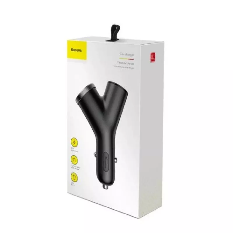 Baseus Y Type Auto-Ladegerät, 2 USB + Zigarettenanzünder-Buchse, 3,4A, Schwarz (CCALL-YX01)