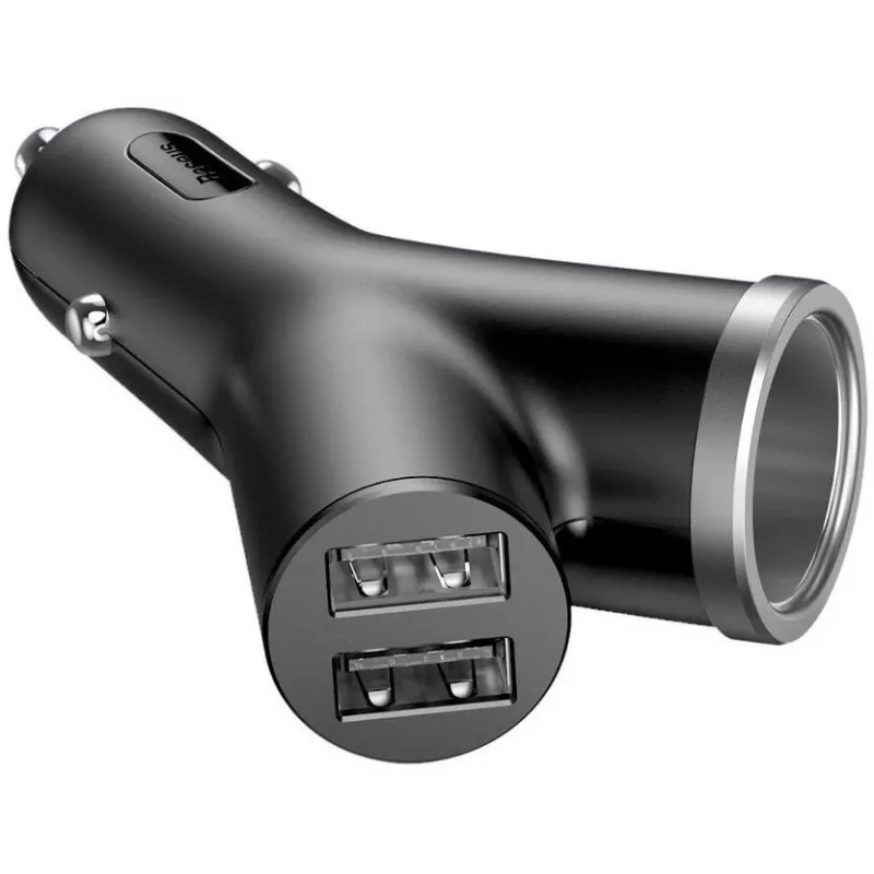 Baseus Y Type Auto-Ladegerät, 2 USB + Zigarettenanzünder-Buchse, 3,4A, Schwarz (CCALL-YX01)