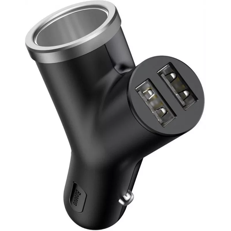 Baseus Y Type Auto-Ladegerät, 2 USB + Zigarettenanzünder-Buchse, 3,4A, Schwarz (CCALL-YX01)