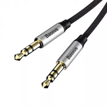 Baseus Yiven M30 3,5-mm-Audiokabel (Klinke auf Klinke) – 1 m, Nylon geflochten, vergoldet, Schwarz/Silber
