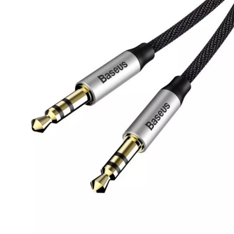 Baseus Yiven M30 3,5-mm-Audiokabel (Klinke auf Klinke) – 1 m, Nylon geflochten, vergoldet, Schwarz/Silber