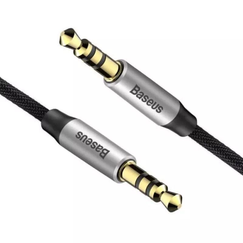 Baseus Yiven M30 3,5-mm-Audiokabel (Klinke auf Klinke) – 1 m, Nylon geflochten, vergoldet, Schwarz/Silber