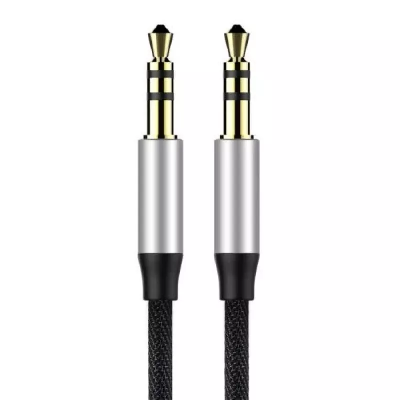 Baseus Yiven M30 3,5-mm-Audiokabel (Klinke auf Klinke) – 1 m, Nylon geflochten, vergoldet, Schwarz/Silber