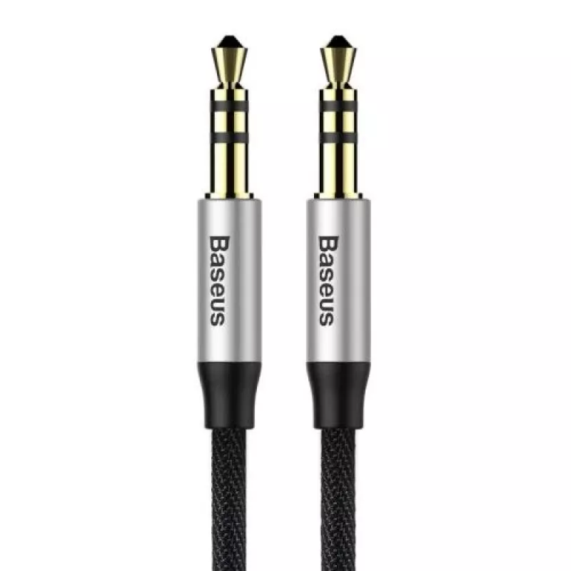 Baseus Yiven M30 3,5-mm-Audiokabel (Klinke auf Klinke) – 1 m, Nylon geflochten, vergoldet, Schwarz/Silber