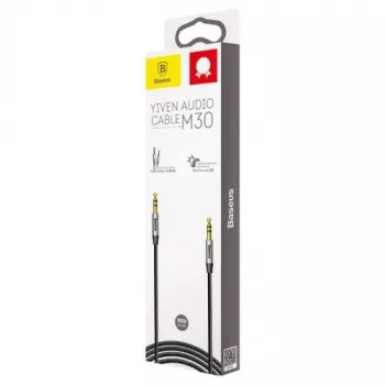 Baseus Yiven M30 3,5-mm-Audiokabel (Klinke auf Klinke) – 1 m, Nylon geflochten, vergoldet, Schwarz/Silber